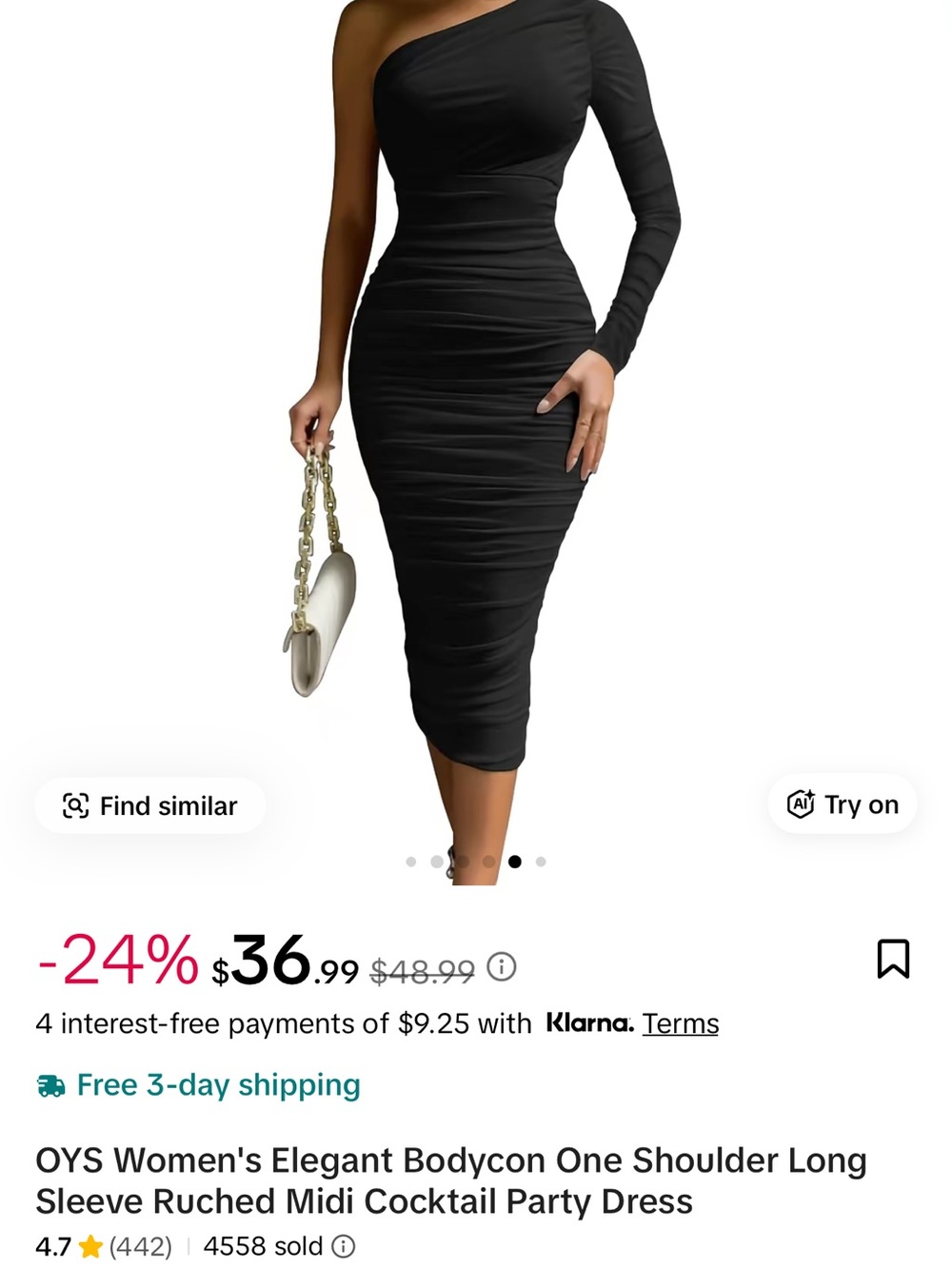 OYS Elegant One-Shoulder Black Ruched Bodycon Midi Dress